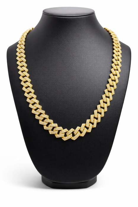 22" 15mm cuban link stainless steel zircon necklace