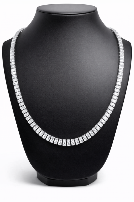 22" rectangular 7mm zircon silver tennis neclace