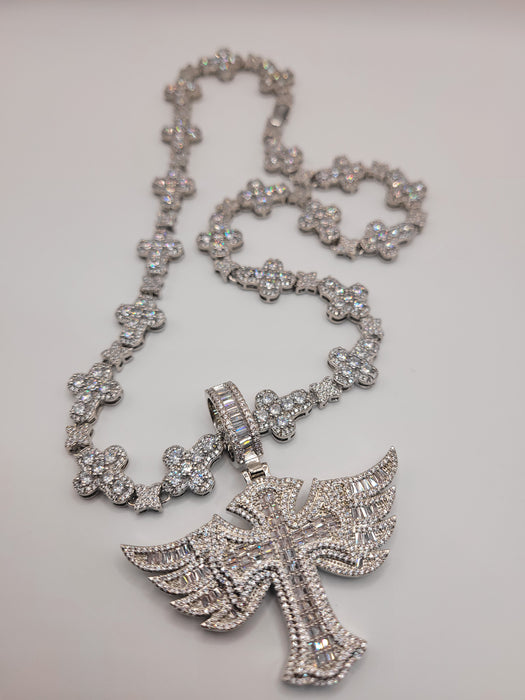 22" New wings cross zircon pendant necklace