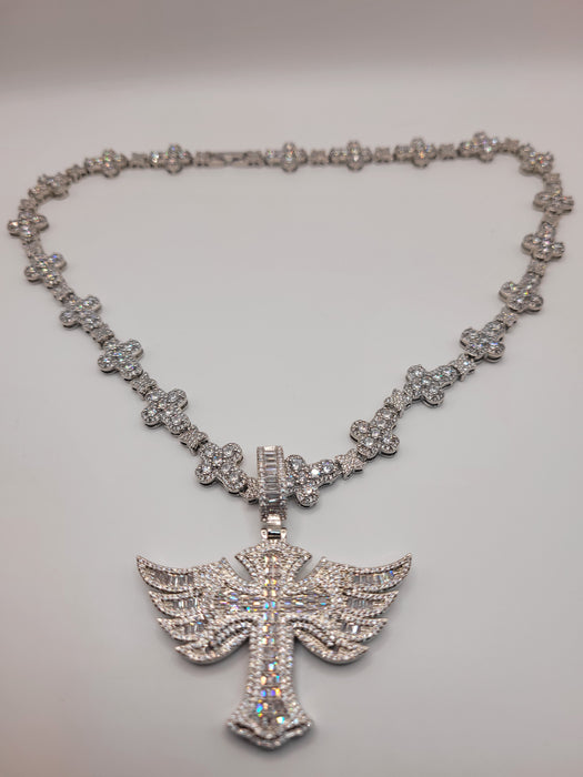 22" New wings cross zircon pendant necklace