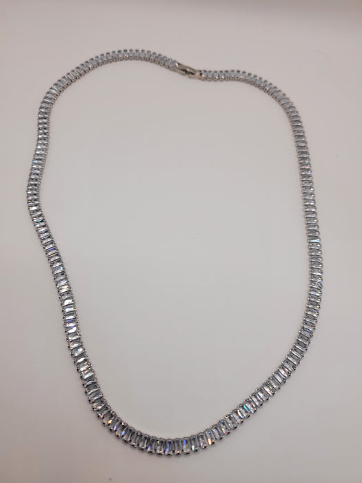 22" rectangular 7mm zircon silver tennis neclace