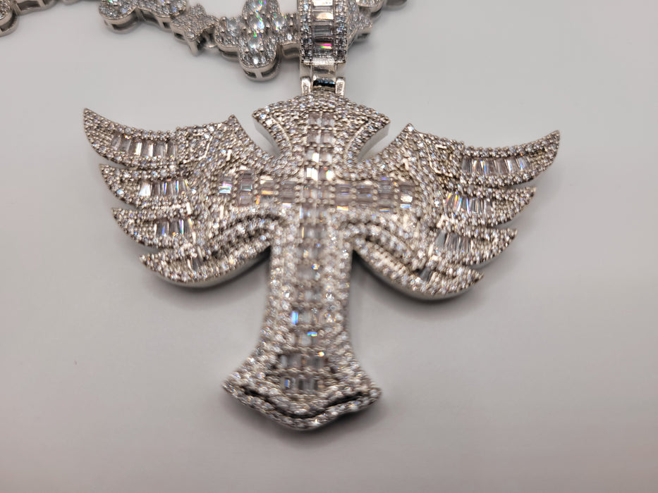 22" New wings cross zircon pendant necklace